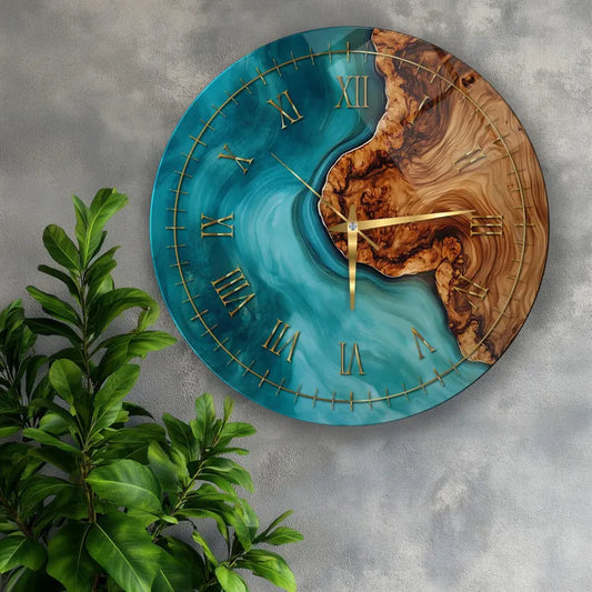 Agate Wood Resin Wall Clock