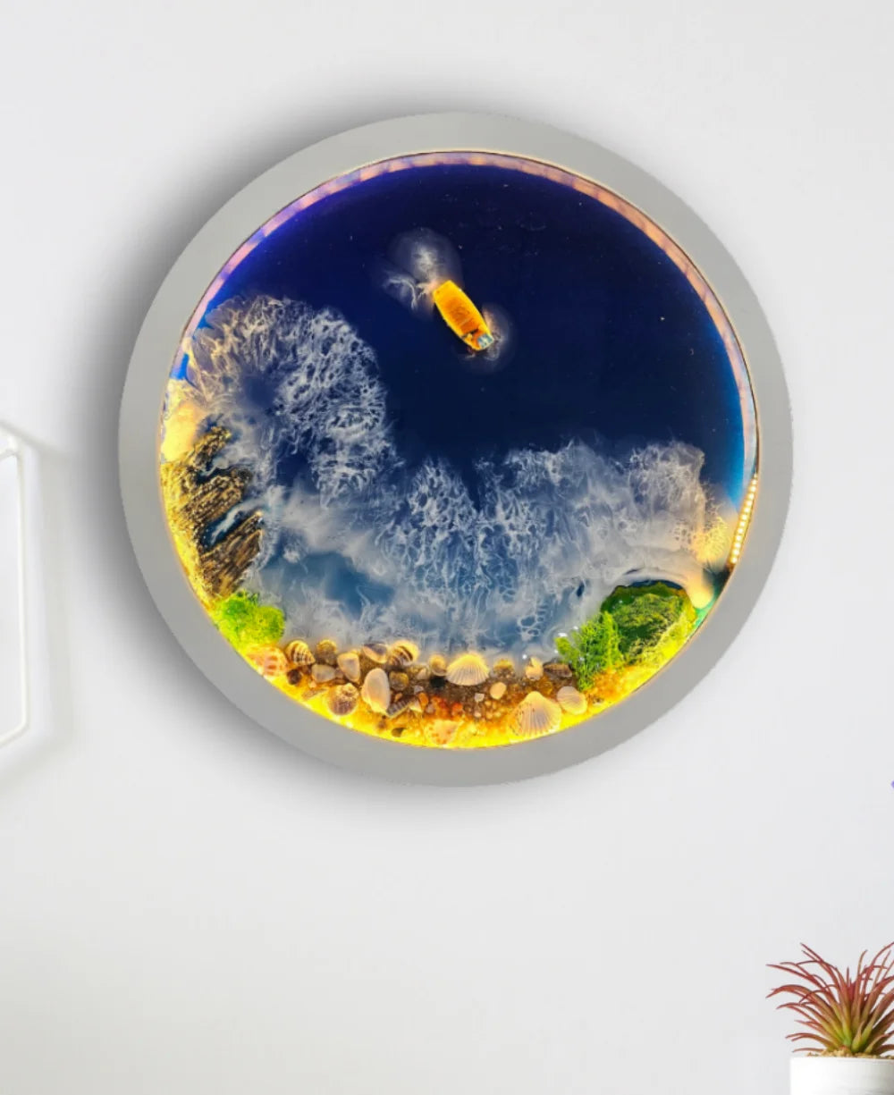 Golden Coast Resin Ocean Wall Art with LED