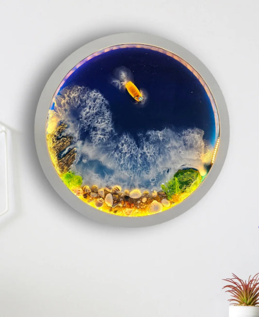 Golden Coast Resin Ocean Wall Art with LED