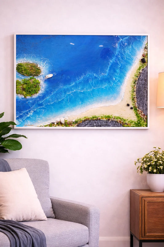 Ocean Resin Wall Art – Handmade Beach Scene Frame
