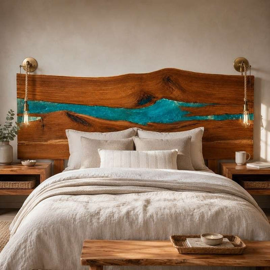 Epoxy resin live edge solid wood headboard