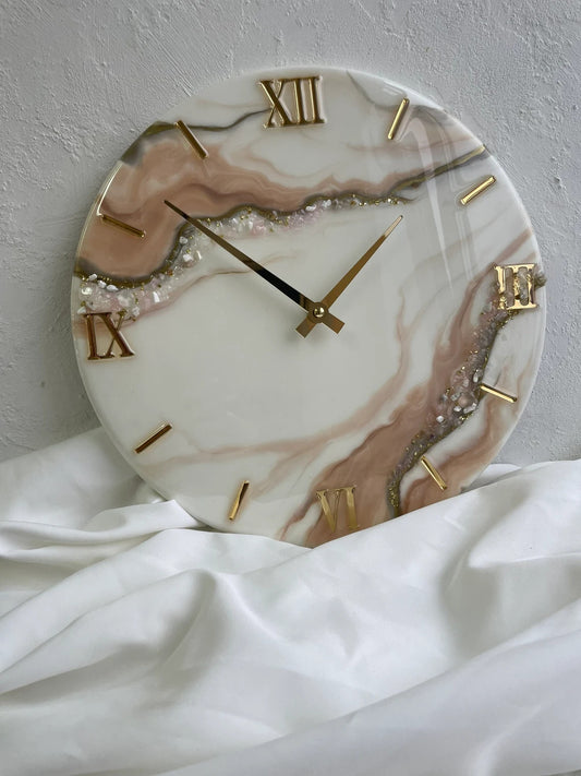 Resin Wall Clock Beige White