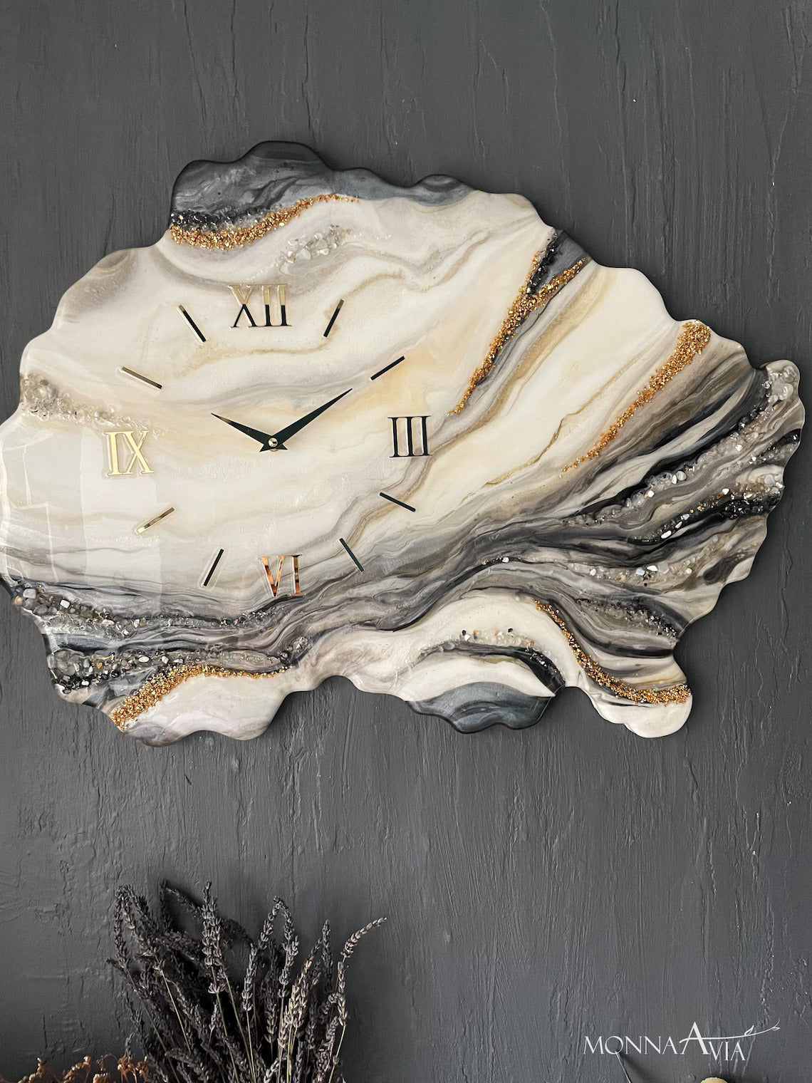 Gold and Grey Marble Design Wall Clock