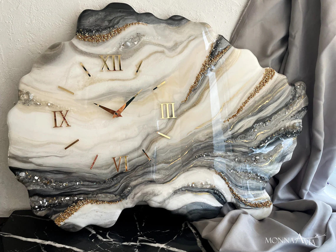 Gold and Grey Marble Design Wall Clock