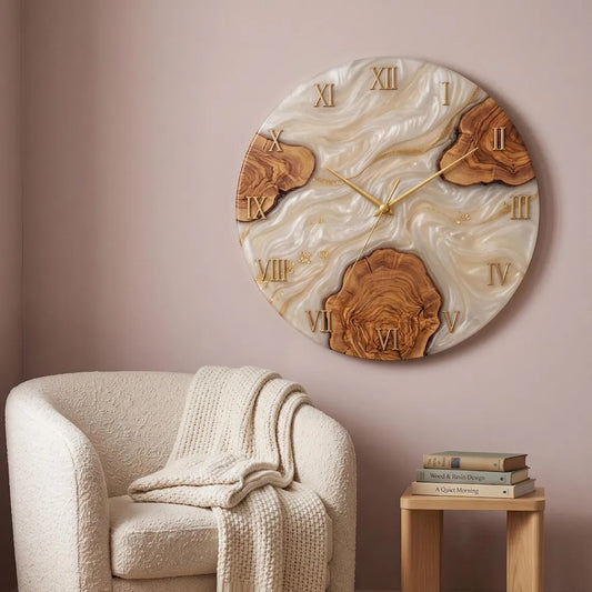 White and Gold Resin Wall Clock