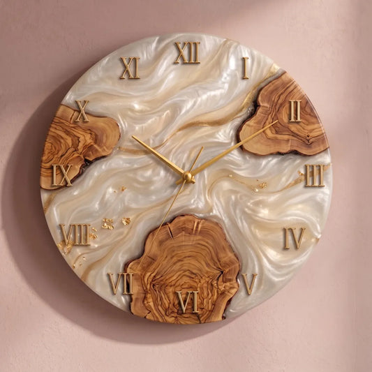 White and Gold Resin Wall Clock
