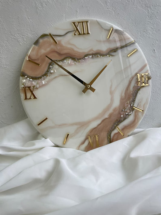 Resin Wall Clock Beige White