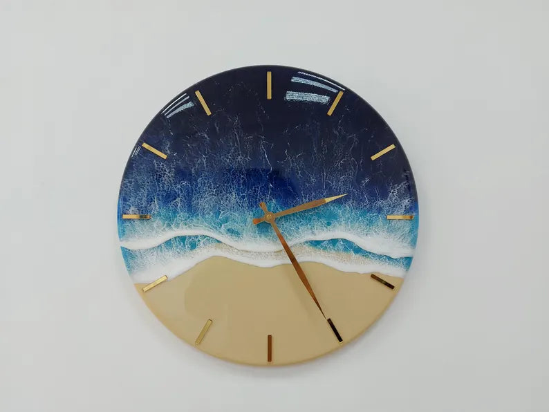 Ocean Wall Clock Resin Art Beach and Sea Unique