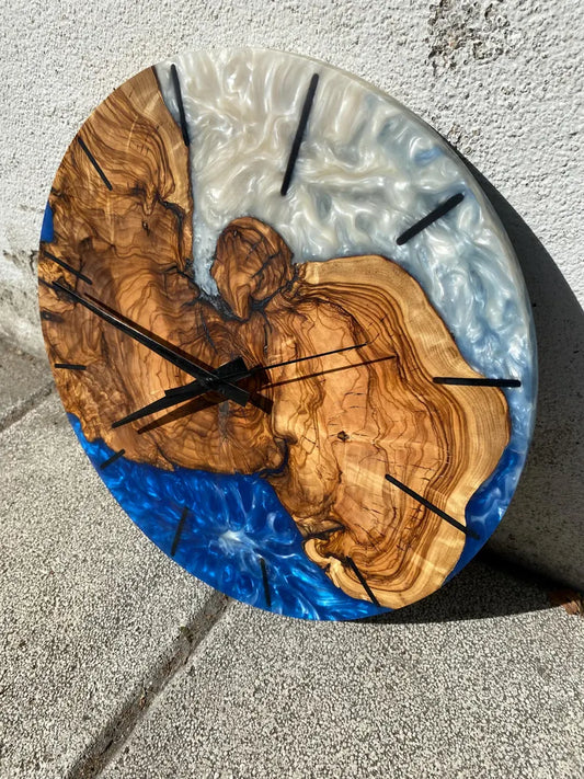Wood & Blue Epoxy Resin Wall Clock
