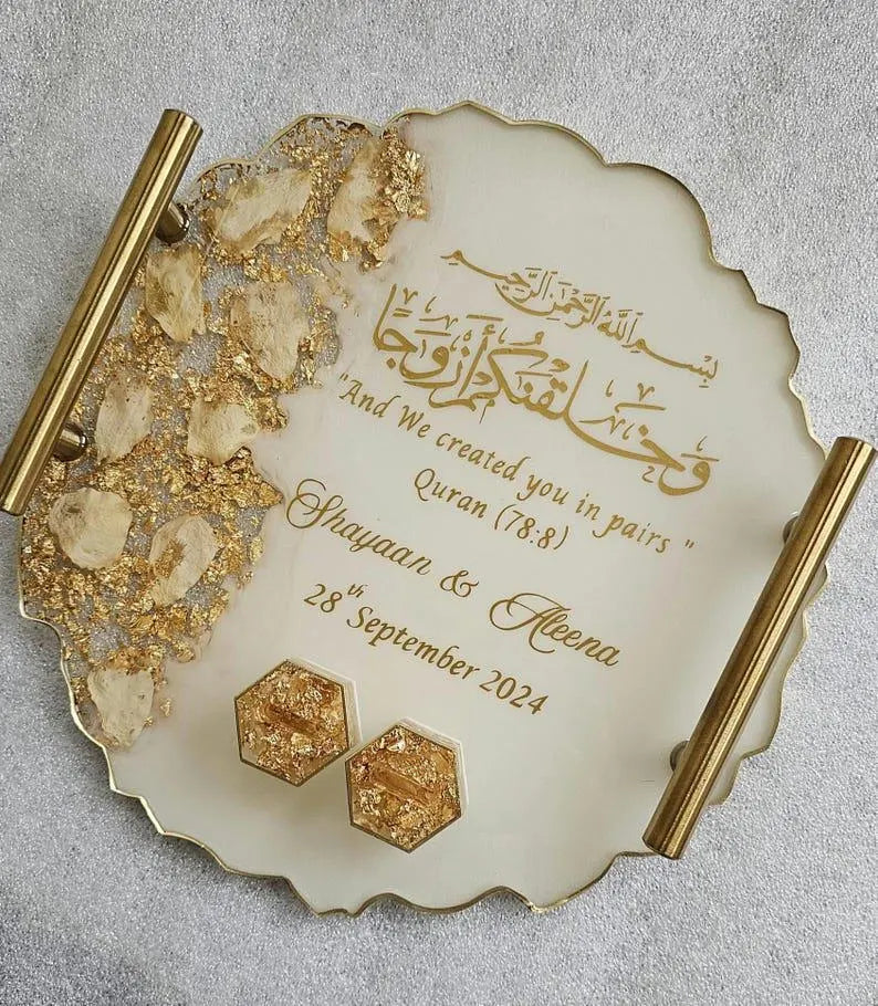 Resin Nikkah Tray with Rose Petals