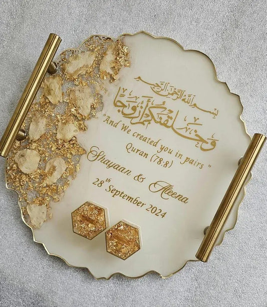 Resin Nikkah Tray with Rose Petals