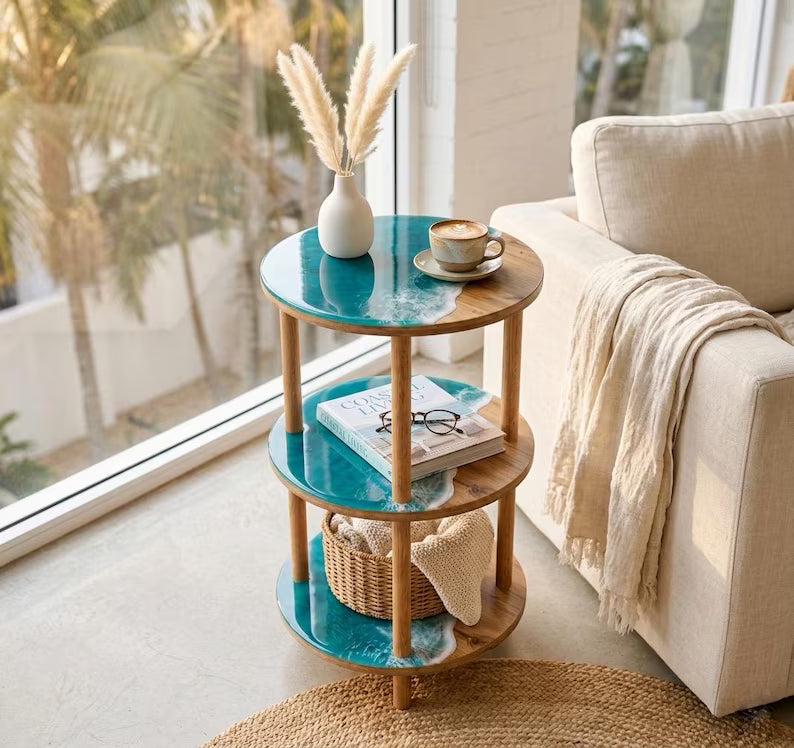 Ocean Resin 3-Tier Round Side Table