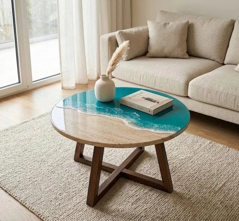 Ocean Resin Teal Wave Coffee Table