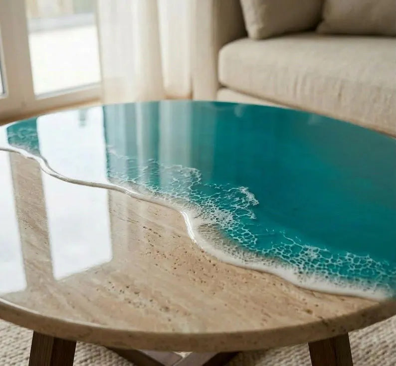 Ocean Resin Teal Wave Coffee Table