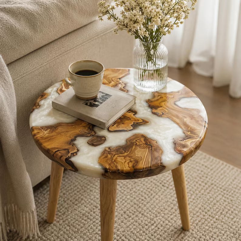 Olive Wood & Resin Side Table