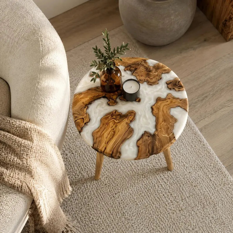 Olive Wood & Resin Side Table