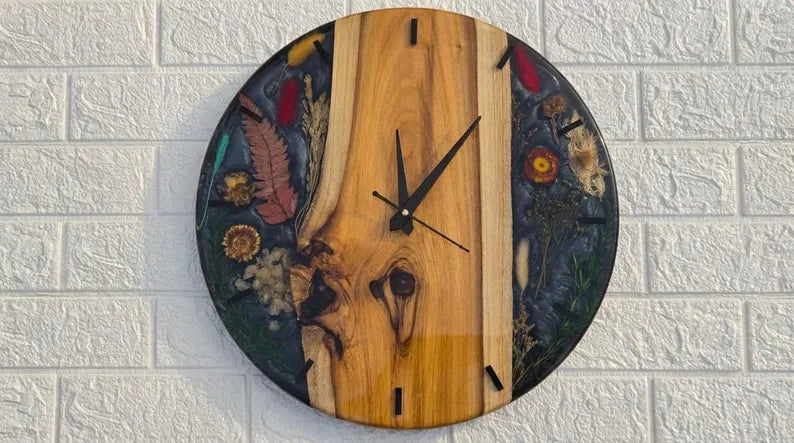 Live Edge Resin black Wall Clock