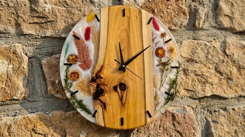 Resin Clock with Dried Flowers