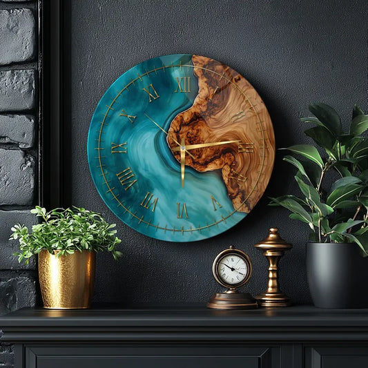 Agate Wood Resin Wall Clock