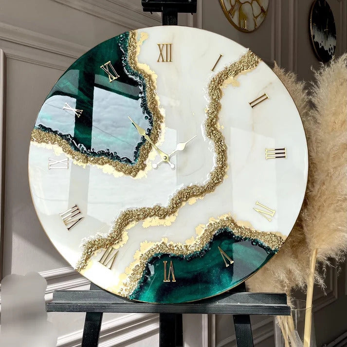 Emerald Green Geode Resin Wall Clock