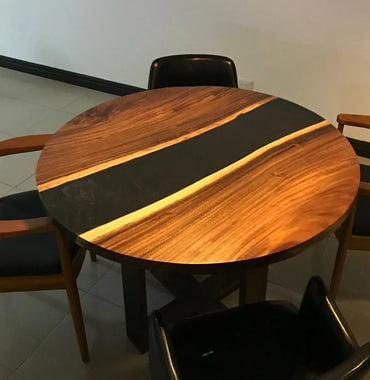 4 Seater Wooden Round Epoxy Resin Dining Table